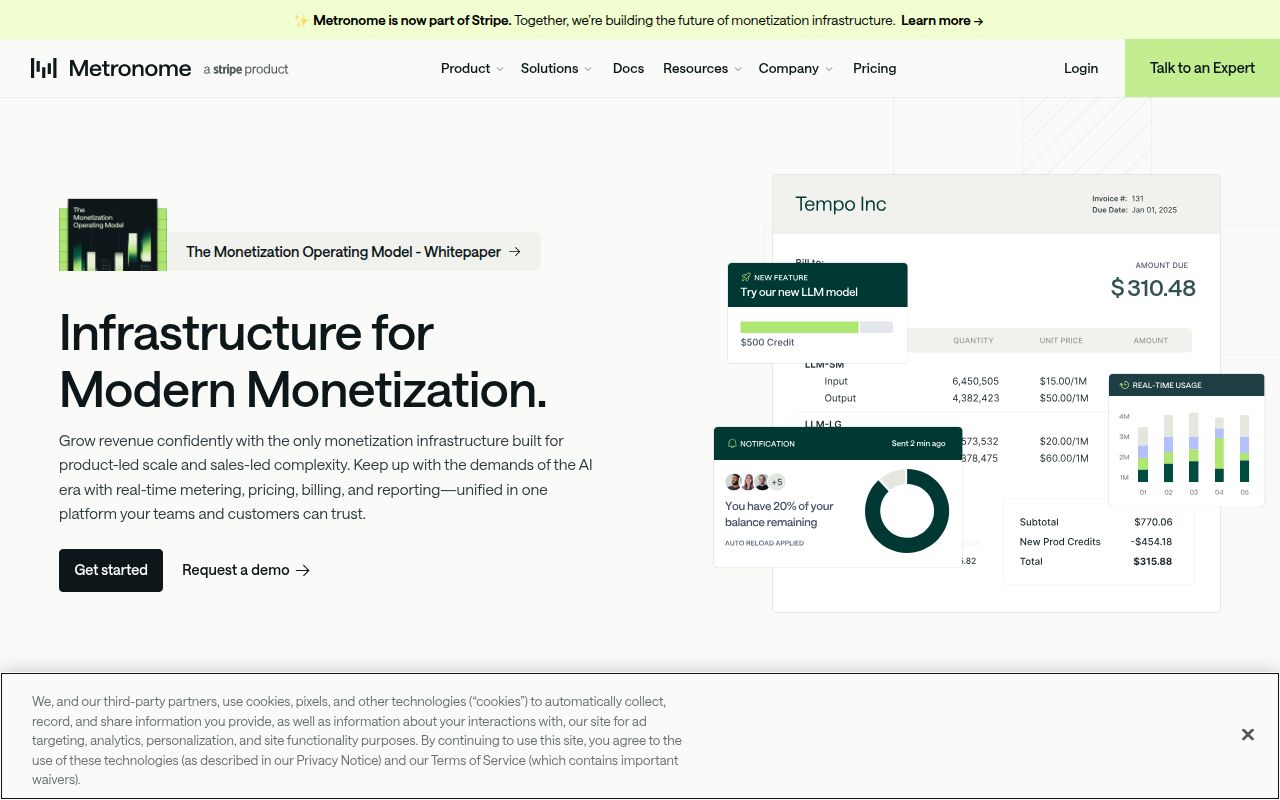 Screenshot of Metronome (Acquired by Stripe) (metronome.com) — The usage-based billing platform