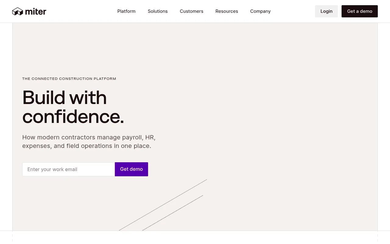 Screenshot of Miter (miter.com) — The connected construction platform