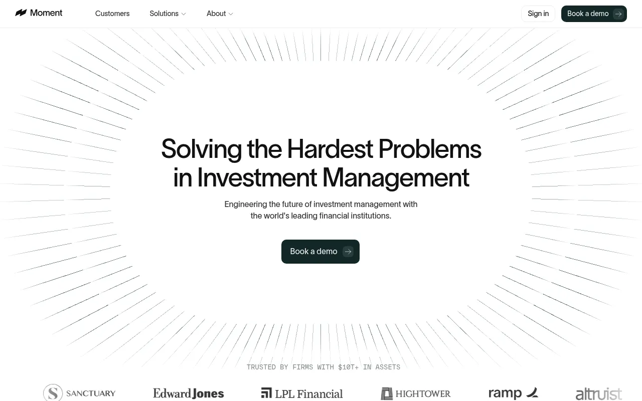 Screenshot of Moment (moment.com) — Engineering the future of fixed income