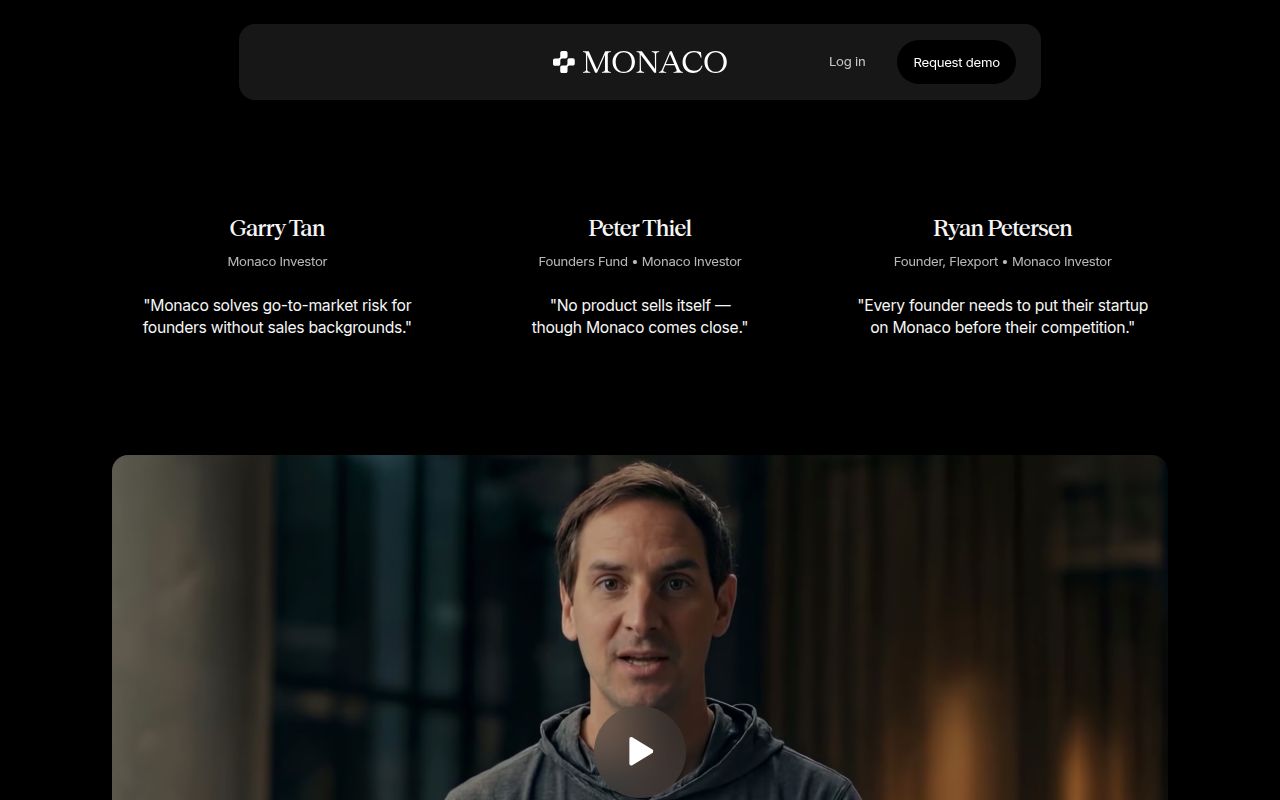 Screenshot of Monaco (monaco.com) — The first revenue engine for startups