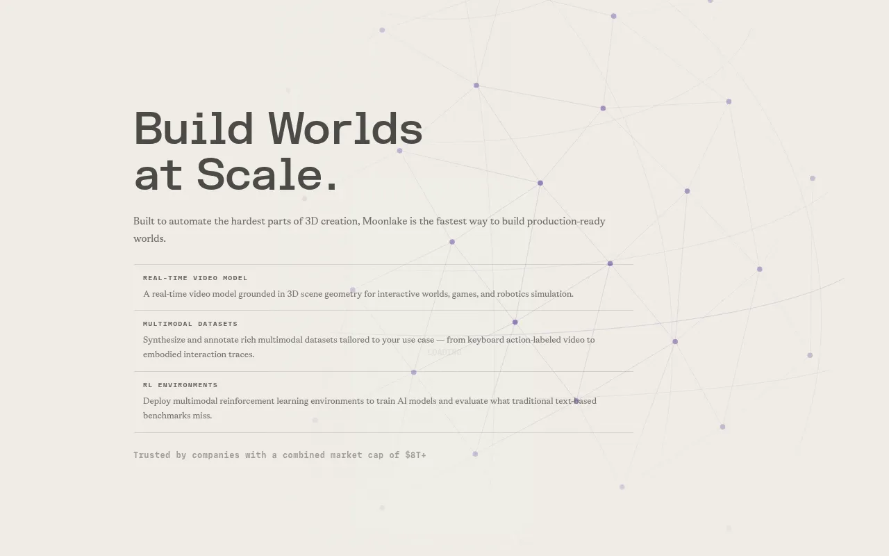 Screenshot of Moonlake (moonlakeai.com) — Vibe coding interactive worlds