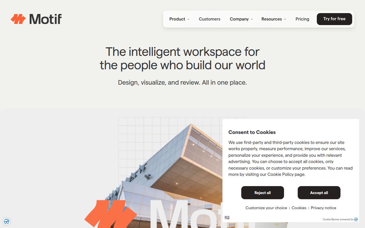 Screenshot of Motif (motif.io) — Where tomorrow’s buildings take shape