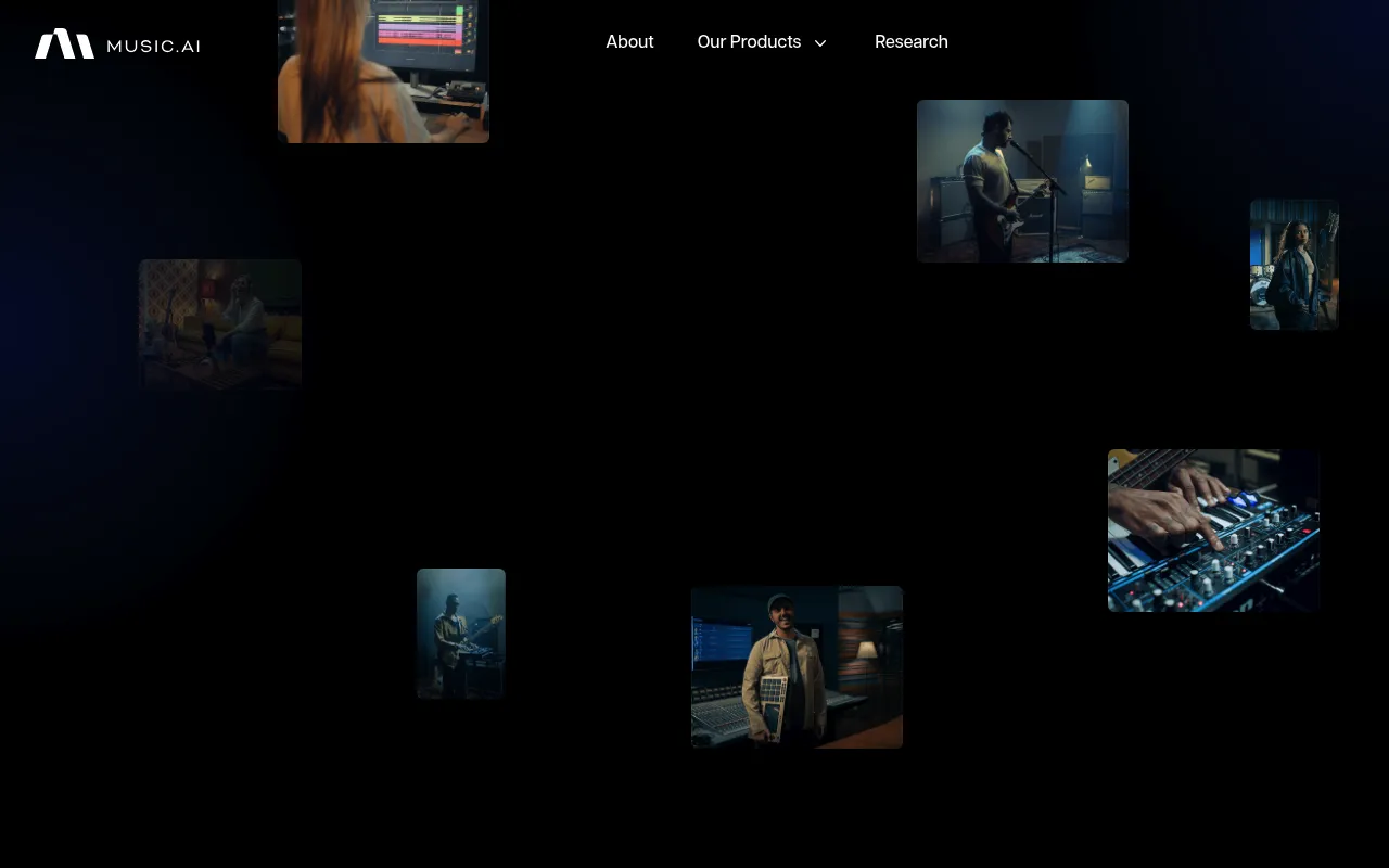 Screenshot of Music AI (music.ai) — AI audio models for music
