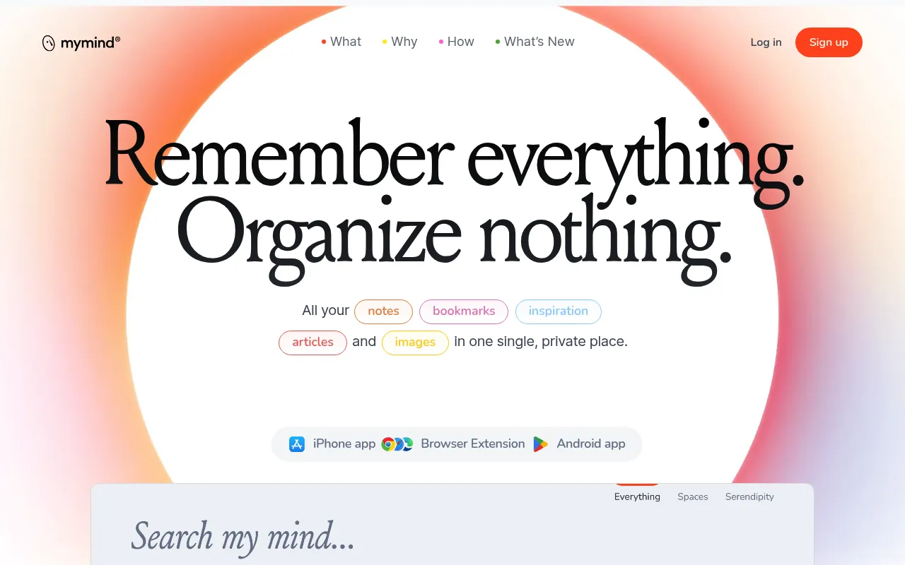 Screenshot of mymind (mymind.com) — mymind