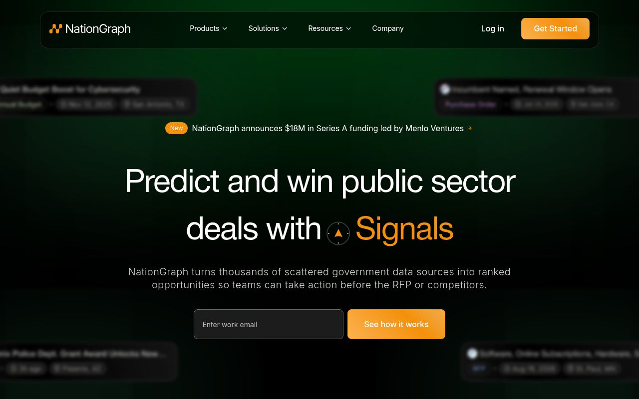 Screenshot of NationGraph (nationgraph.com) — Helping unlock public sector sales