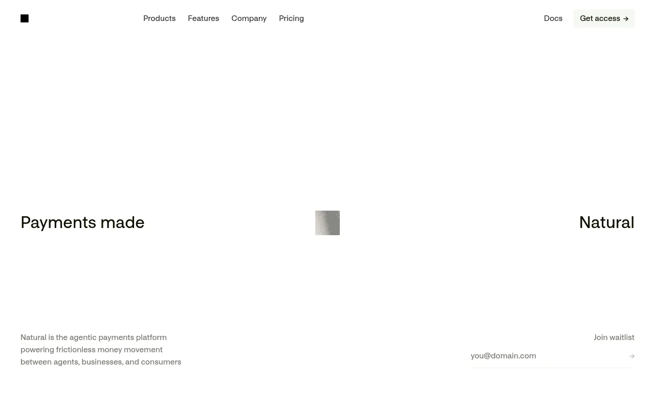 Screenshot of Natural (natural.co) — Payments for AI agents