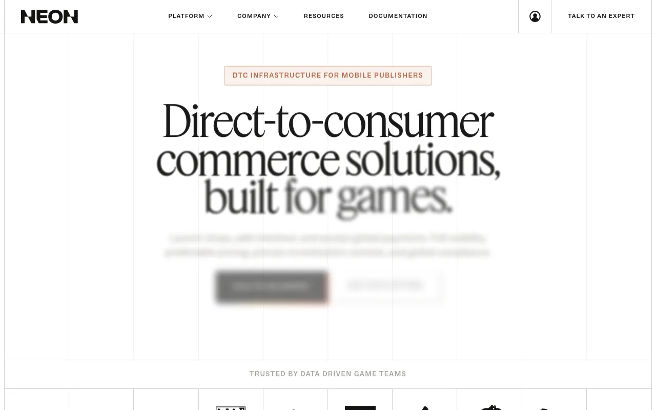 Screenshot of Neon Pay (neonpay.com) — Commerce and payment tools for games