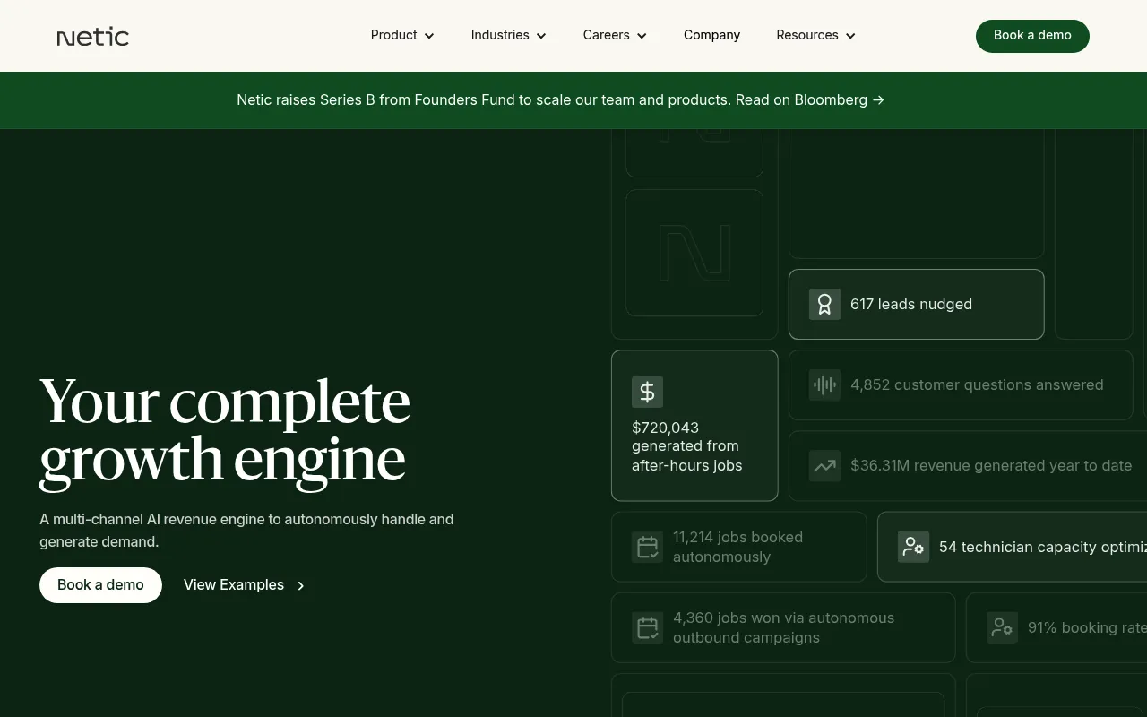 Screenshot of Netic (netic.ai) — The AI revenue engine for SMBs