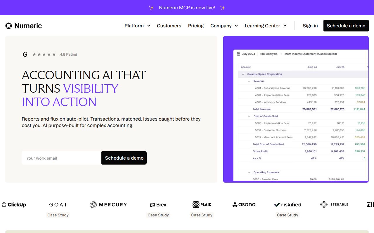 Screenshot of Numeric (numeric.io) — AI accounting automation platform
