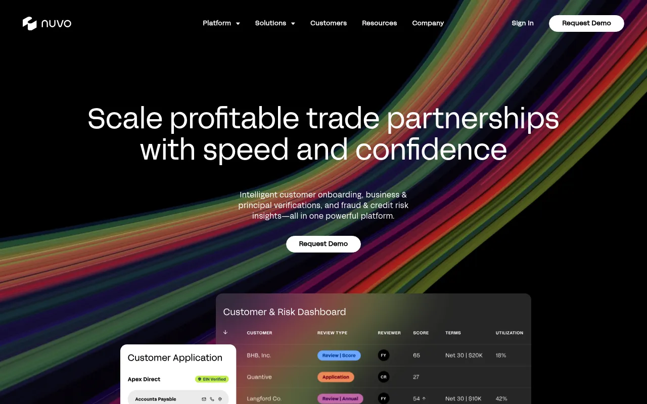 Screenshot of Nuvo (nuvo.com) — Make trade credit your competitive advantage
