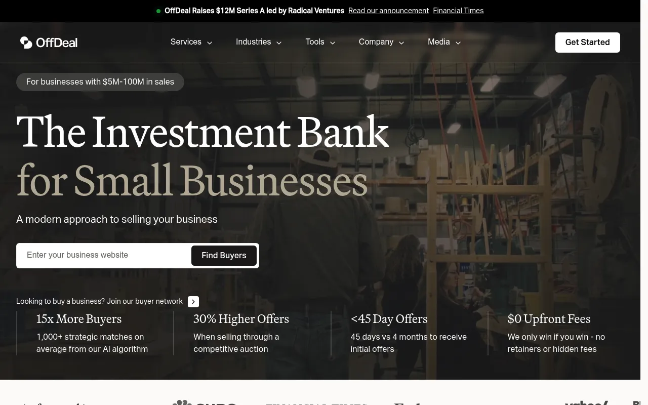 Screenshot of OffDeal (offdeal.io) — AI-native investment bank