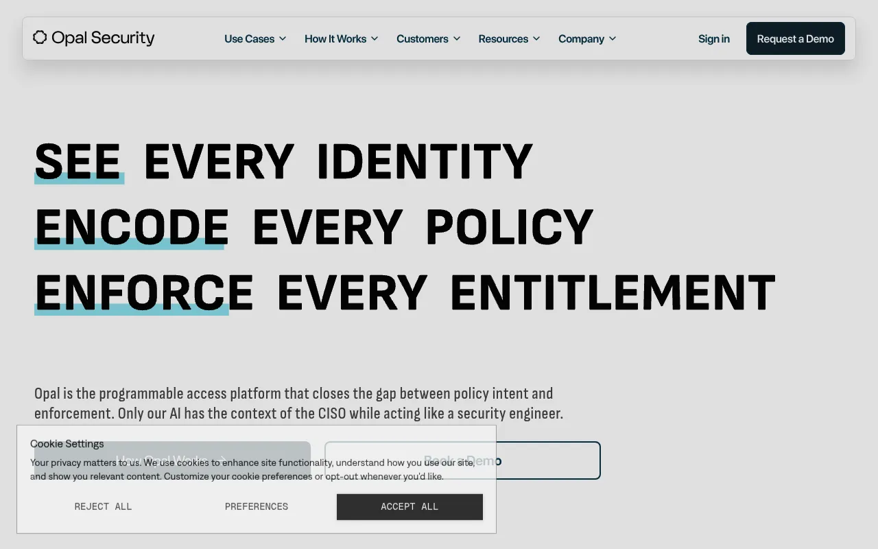 Screenshot of Opal Security (opal.dev) — Security built for every identity