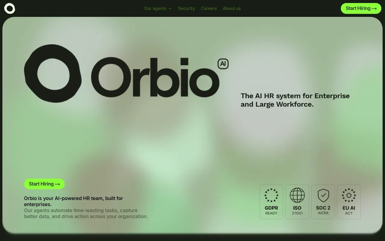 Screenshot of Orbio (orbio.work) — The AI powered system for HR teams