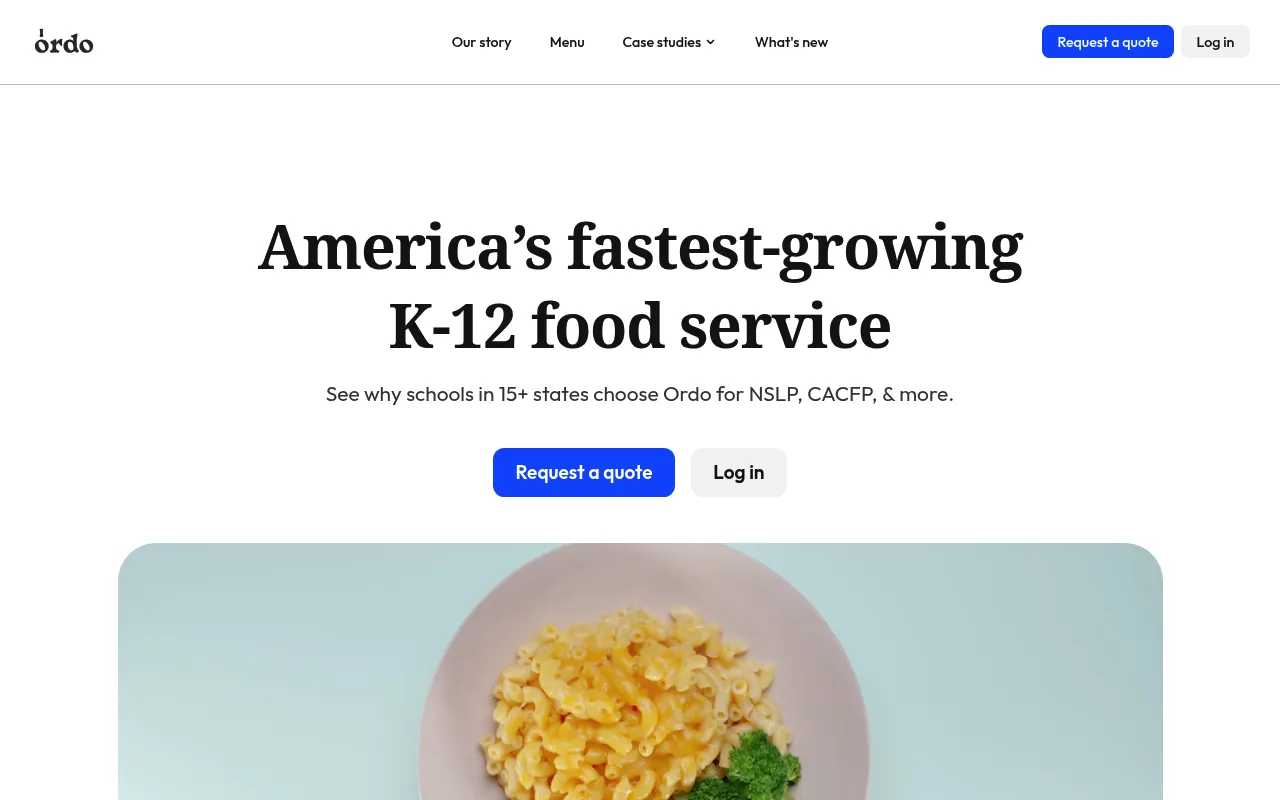 Screenshot of Ordo (ordo.com) — K-12 lunch marketplace