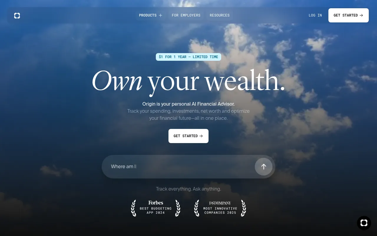 Screenshot of Origin (useorigin.com) — A new era of wealth management