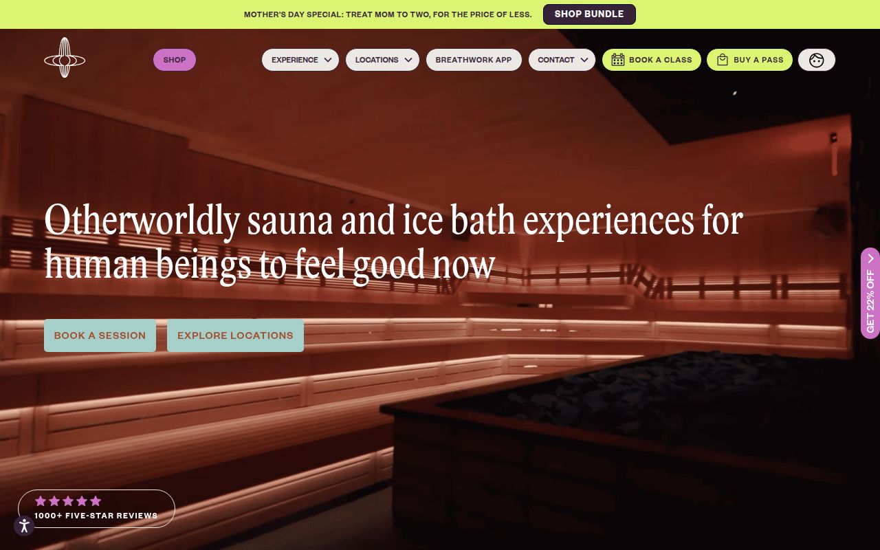 Screenshot of Othership (othership.us) — Immersive sauna + ice bath