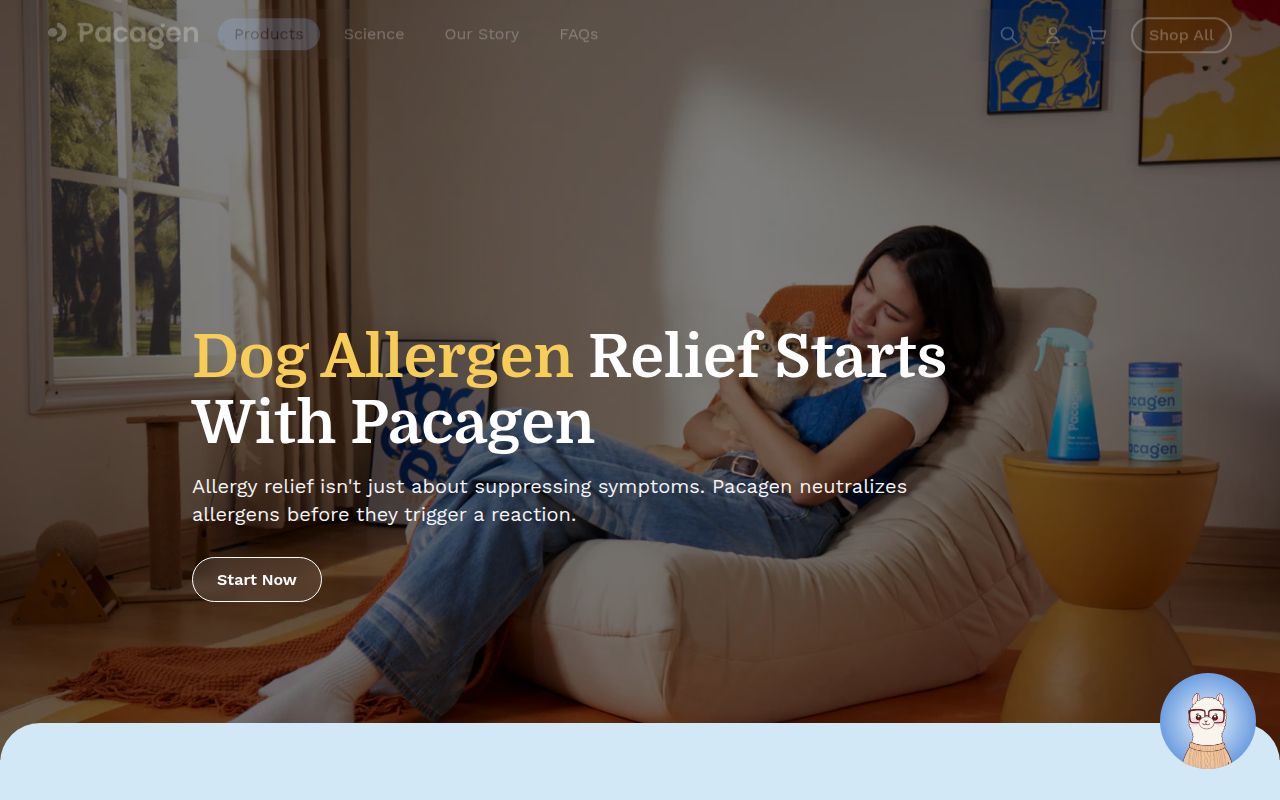 Screenshot of Pacagen (pacagen.com) — Allergen relief, redefined