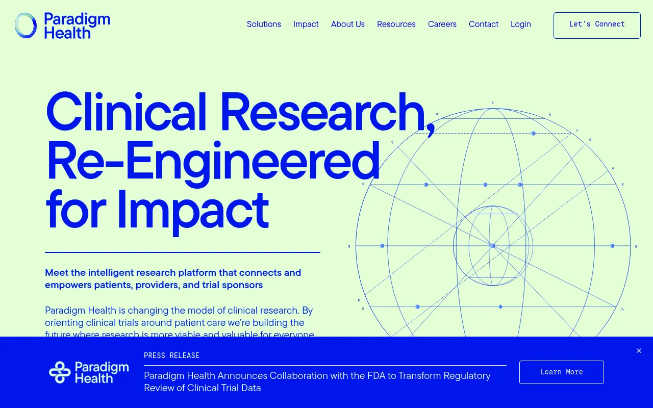 Screenshot of Paradigm Health (paradigm.inc) — Clinical research re-engineered