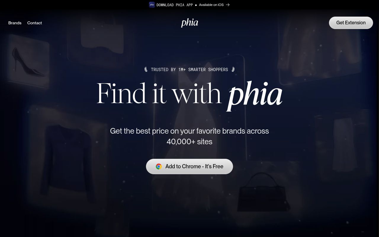 Screenshot of Phia (phia.com) — AI shopping assistant