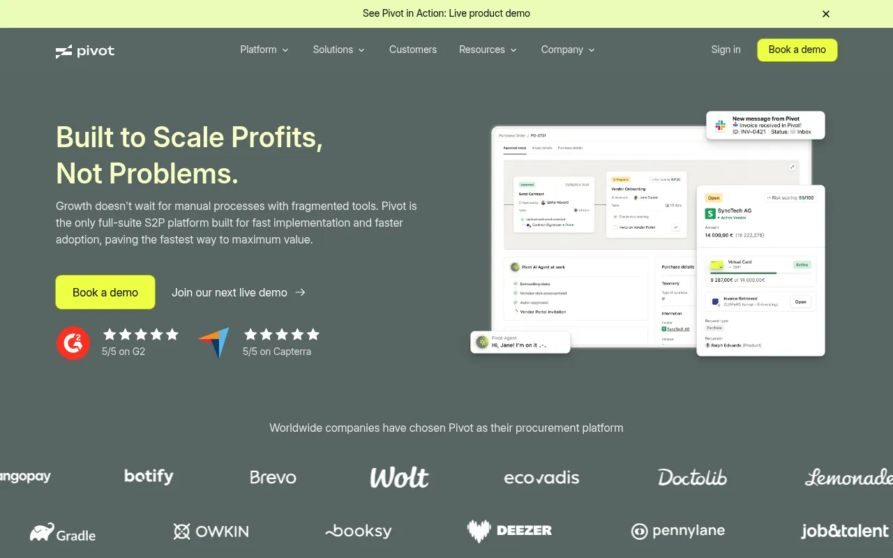 Screenshot of Pivot (pivotapp.ai) — Modern procurement platform