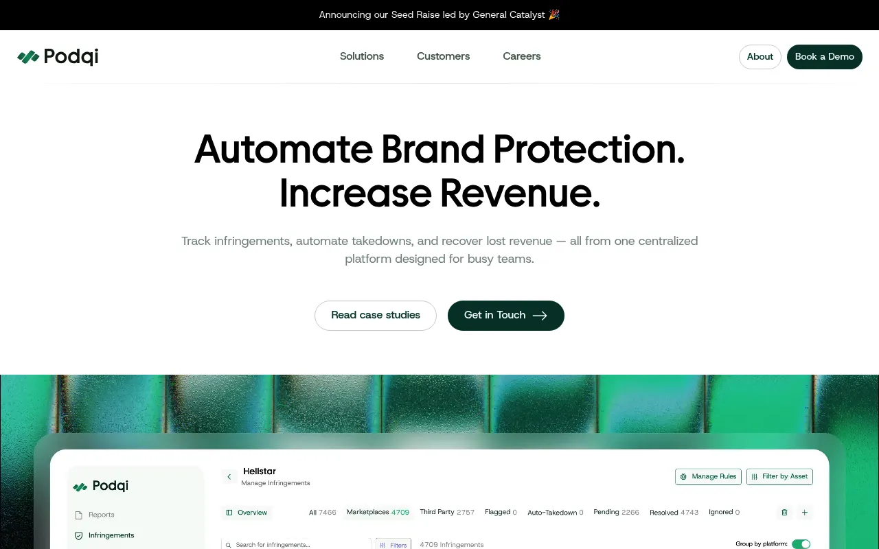 Screenshot of Podqi (podqi.com) — AI-Powered IP protection