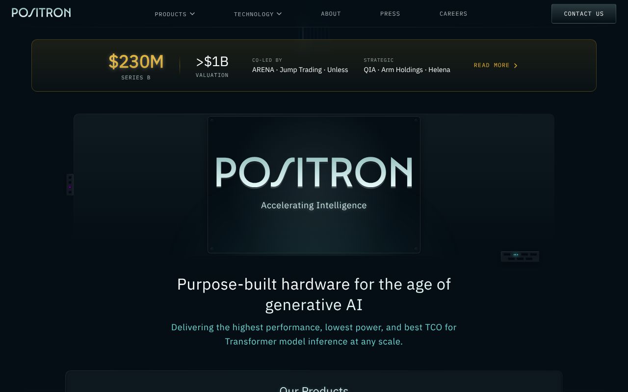 Screenshot of Positron (positron.ai) — Energy-efficient AI chips