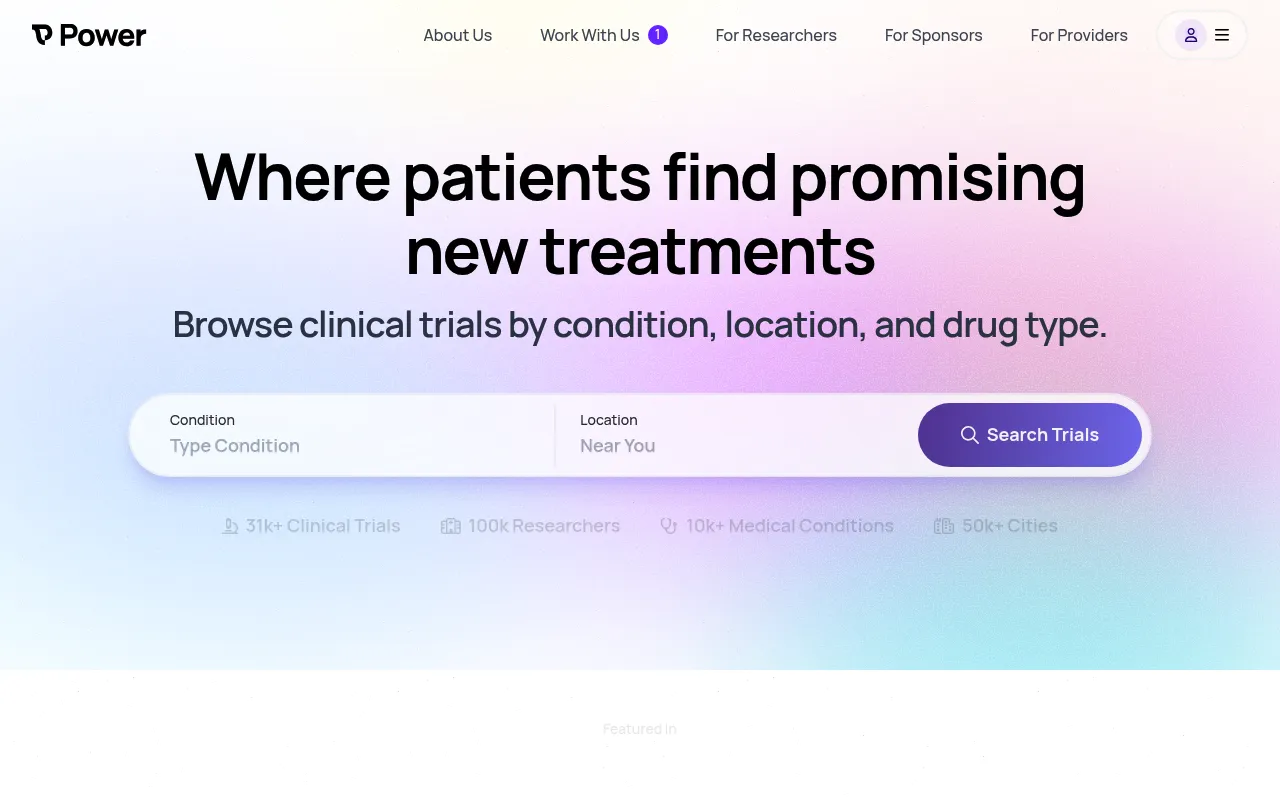 Screenshot of Power (withpower.com) — Connecting patients with clinical trials