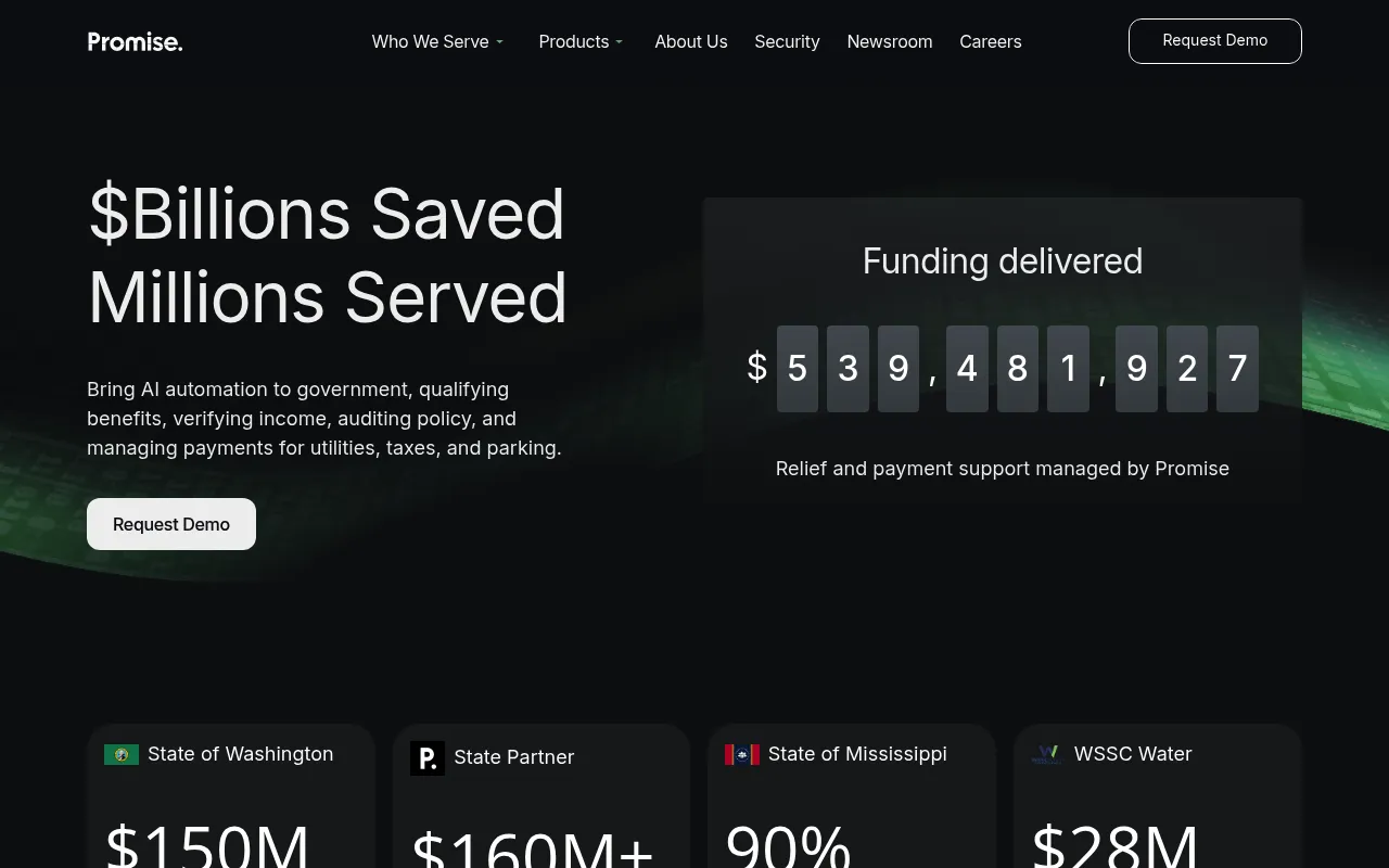 Screenshot of Promise (promise-pay.com) — Streamlining government payments and benefits