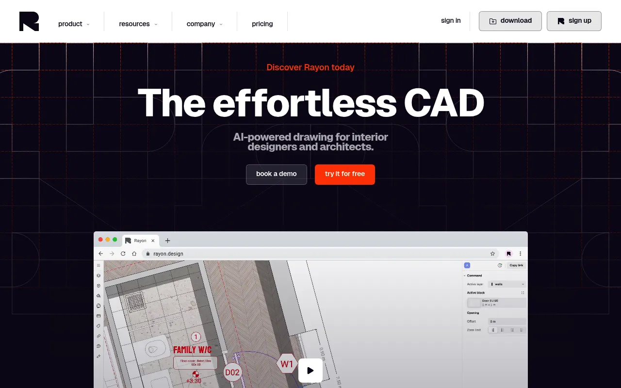 Screenshot of Rayon (rayon.design) — Figma for architectural design