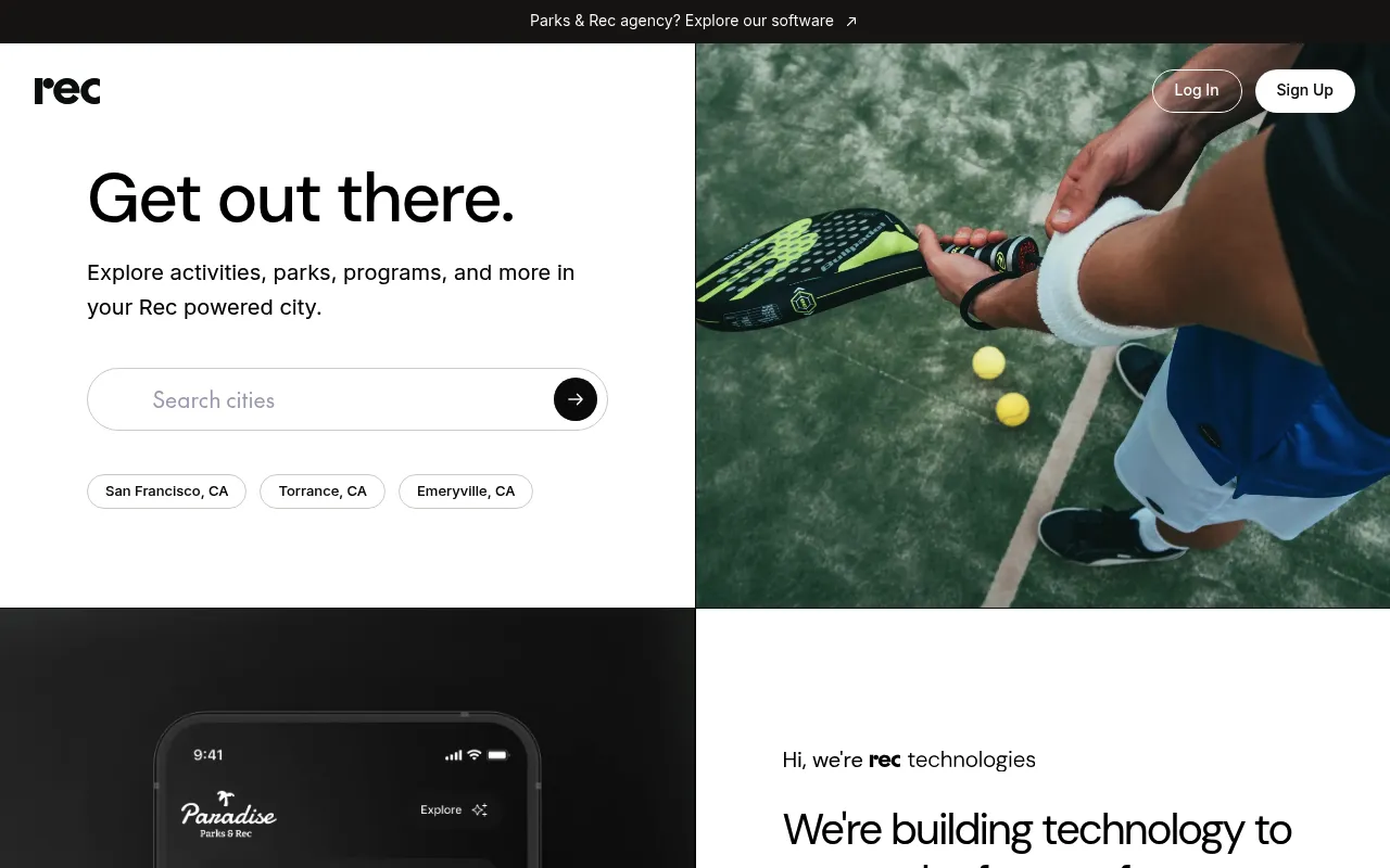 Screenshot of Rec (rec.us) — Tech to power the future of recreation