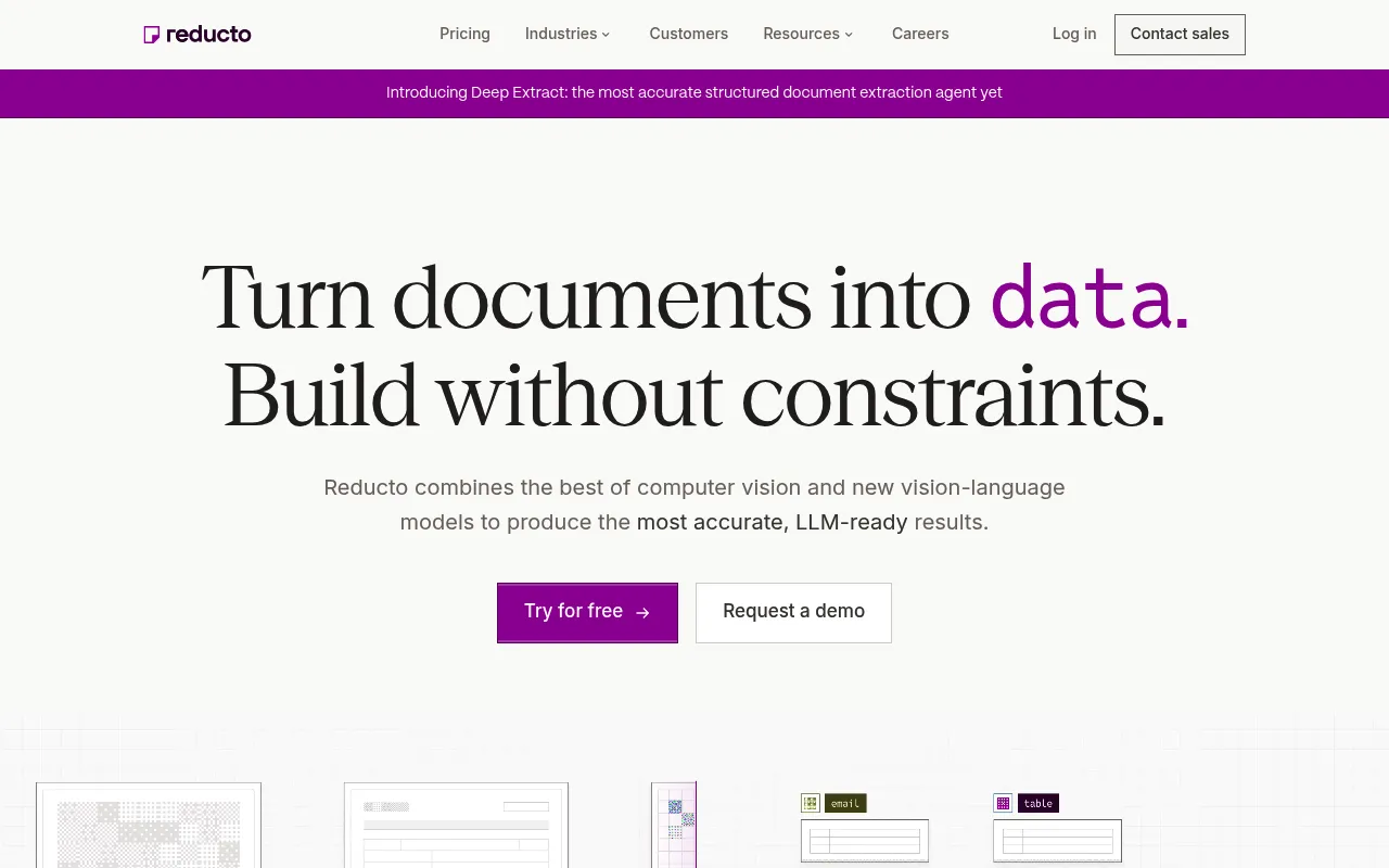 Screenshot of Reducto (reducto.ai) — Document ingestion API