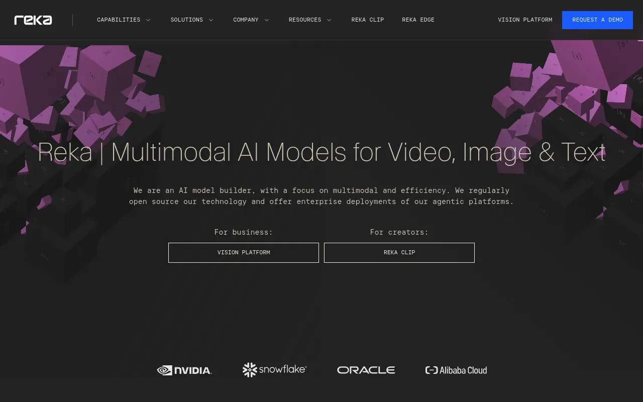 Screenshot of Reka AI (reka.ai) — Multimodal, modular intelligence
