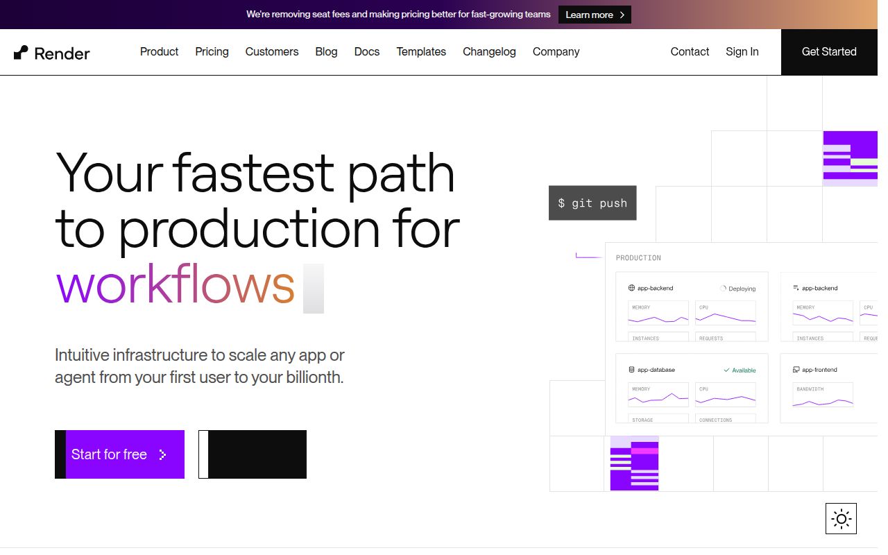 Screenshot of Render (render.com) — Cloud application hosting for developers