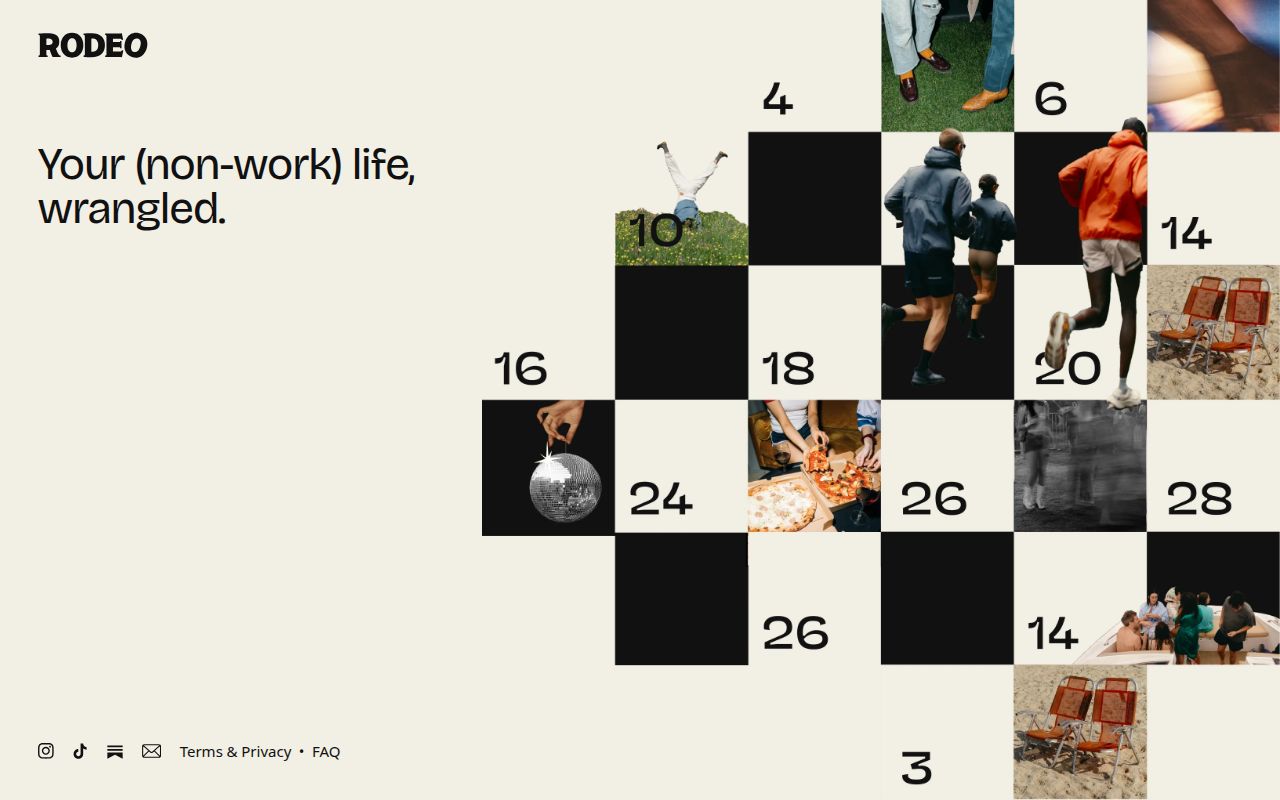 Screenshot of Rodeo (rodeorodeorodeo.com) — Rodeo wrangles your non-work life