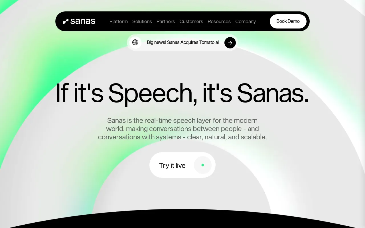 Screenshot of Sanas (sanas.ai) — Real-time speech understanding platform