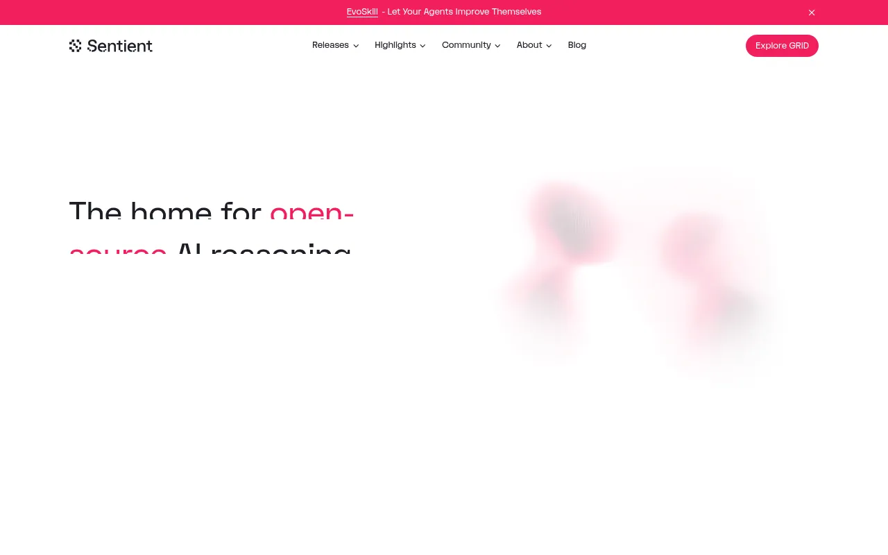 Screenshot of Sentient (sentient.xyz) — Ensuring AGI is open source