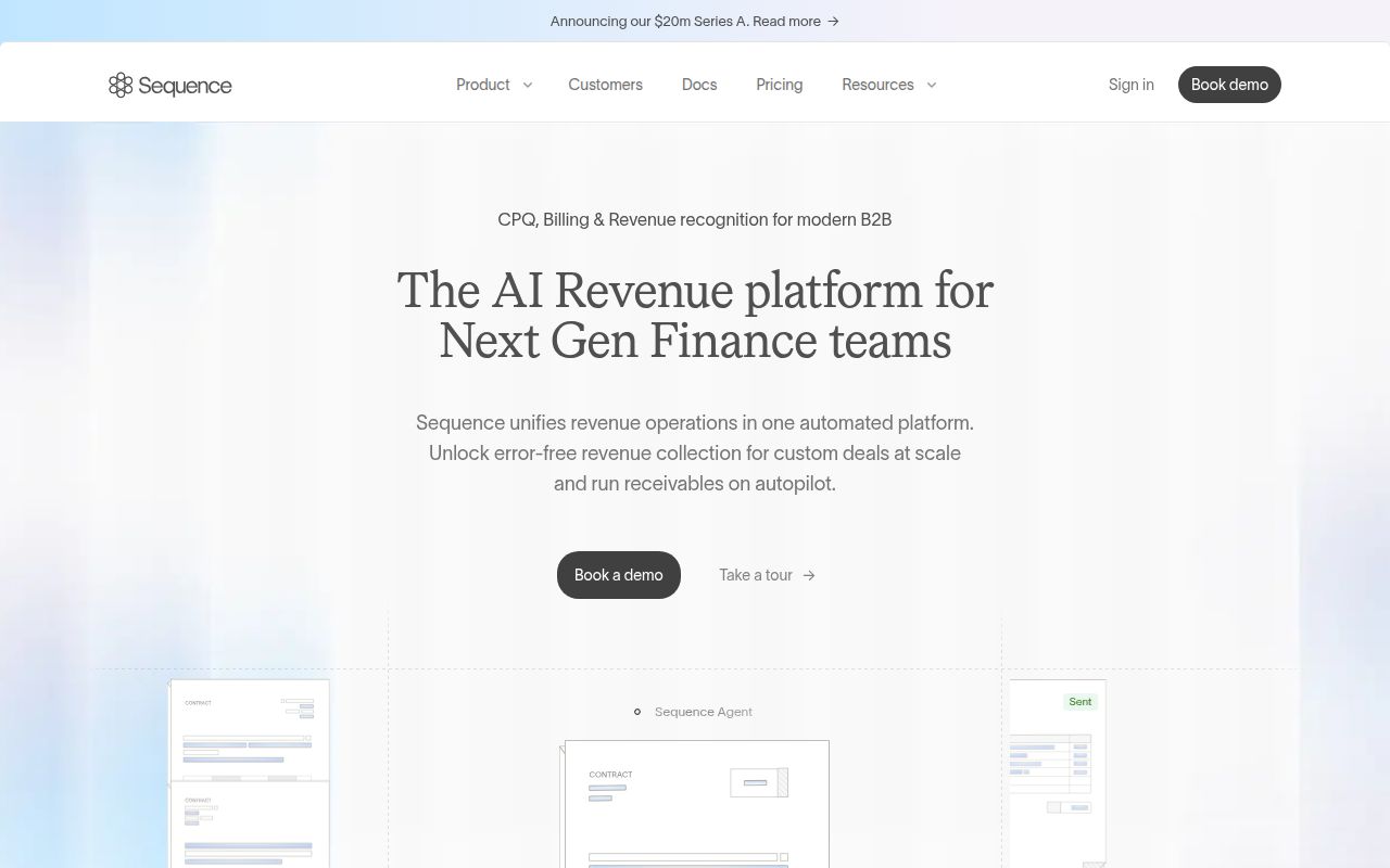 Screenshot of Sequence (sequencehq.com) — Automate billing for every custom contract