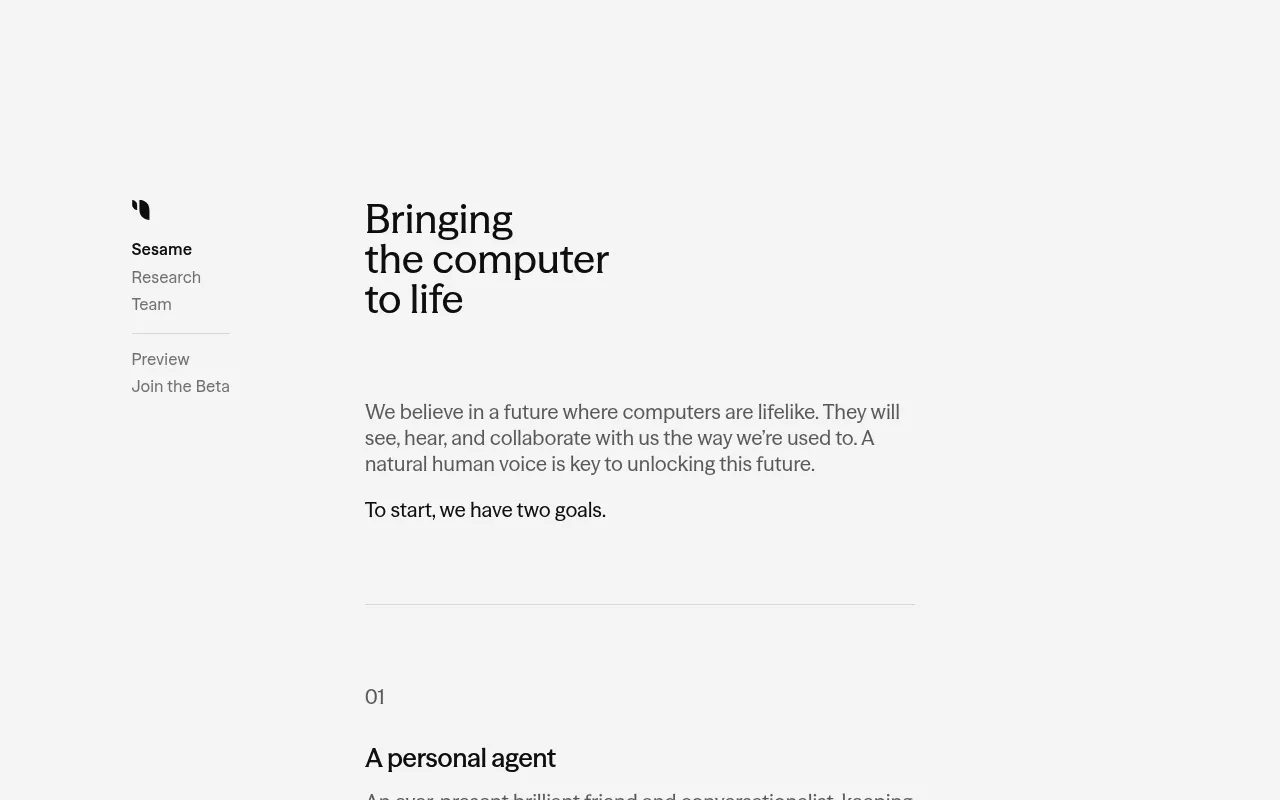Screenshot of Sesame AI (sesame.com) — AI voice assistant