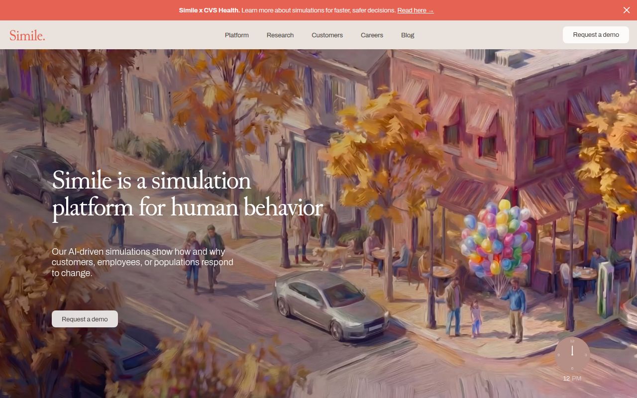 Screenshot of Simile (simile.ai) — A multiverse through AI simulation