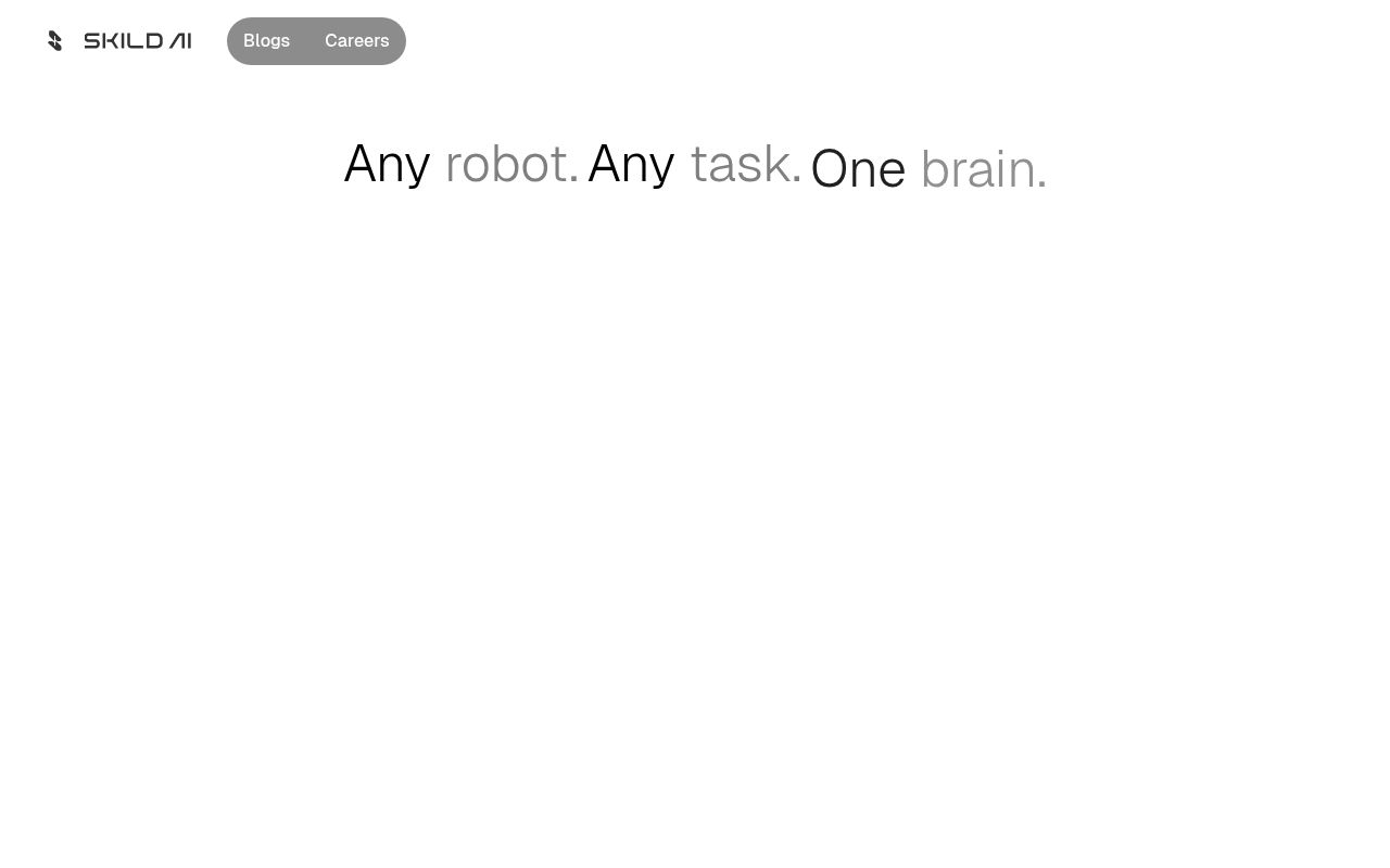 Screenshot of Skild AI (skild.ai) — Building general purpose robotic intelligence