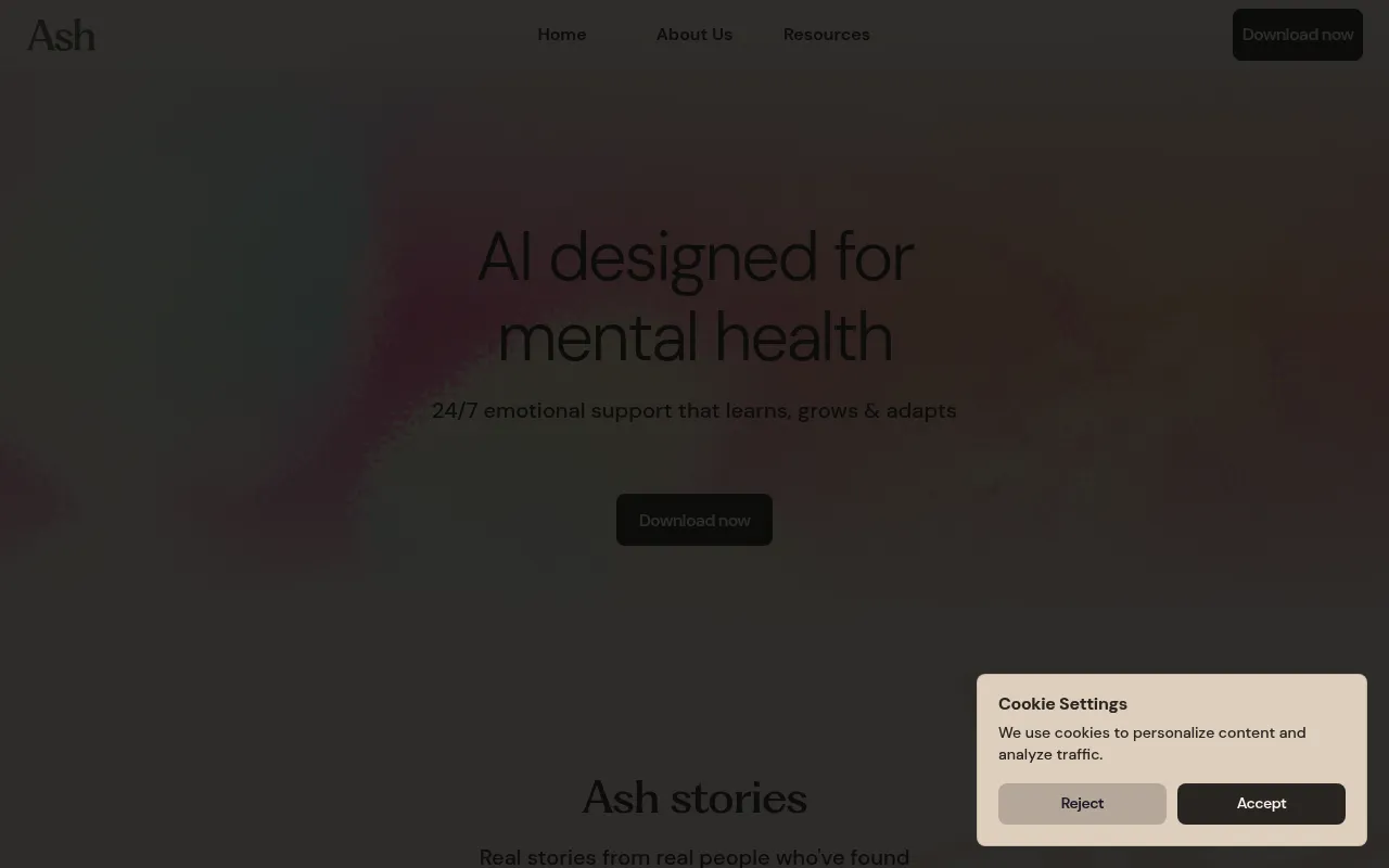Screenshot of Slingshot AI (talktoash.com) — The first AI for therapy