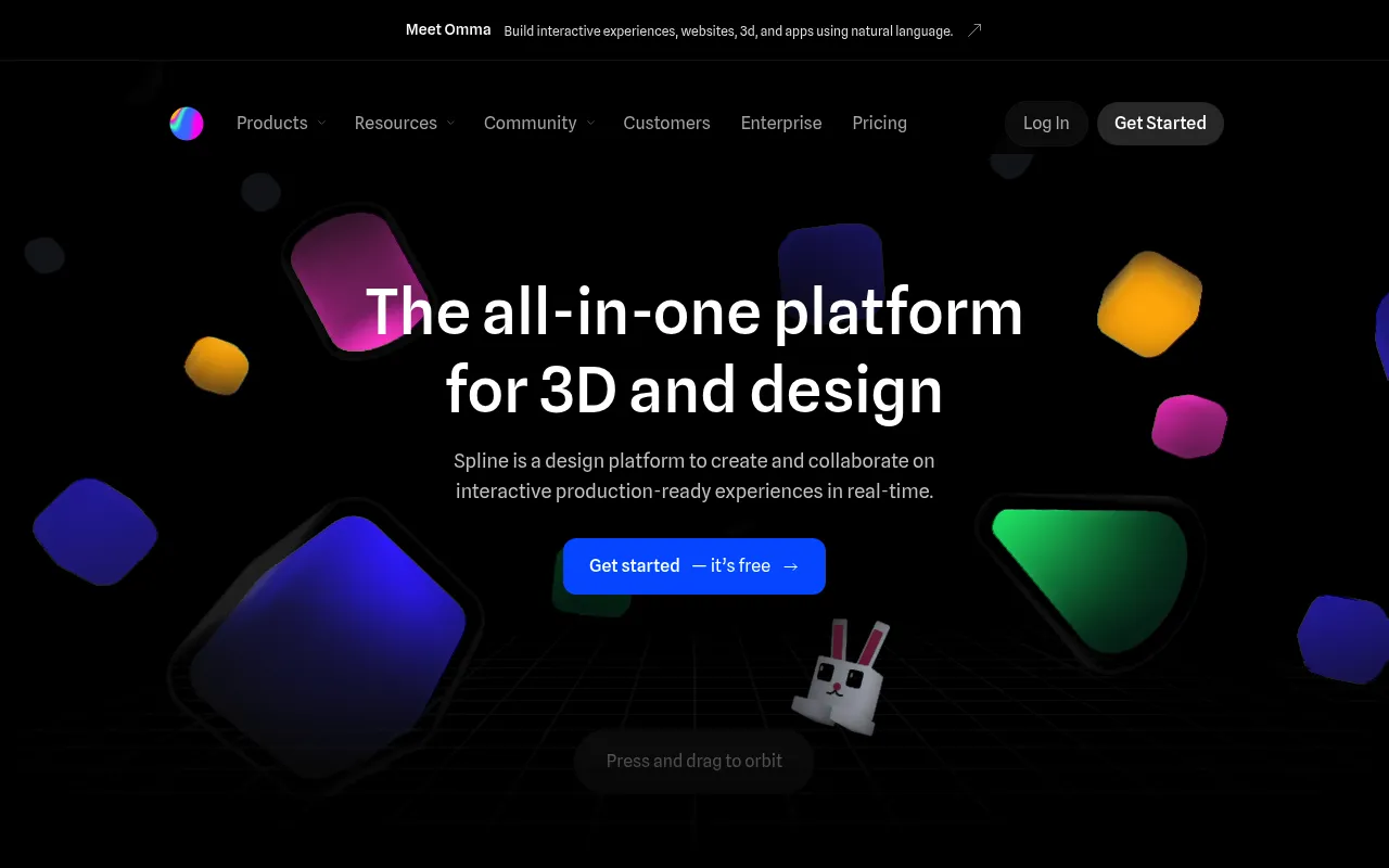 Screenshot of Spline (spline.design) — Create 3D web experiences