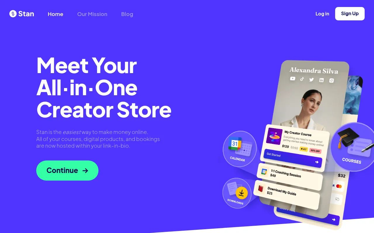 Screenshot of Stan (stan.store) — Shopify for content creators