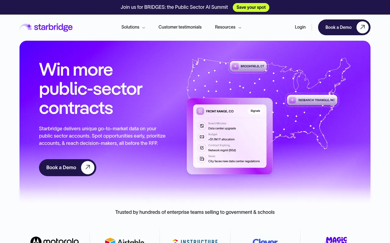 Screenshot of Starbridge (starbridge.ai) — Unlocking public sector sales