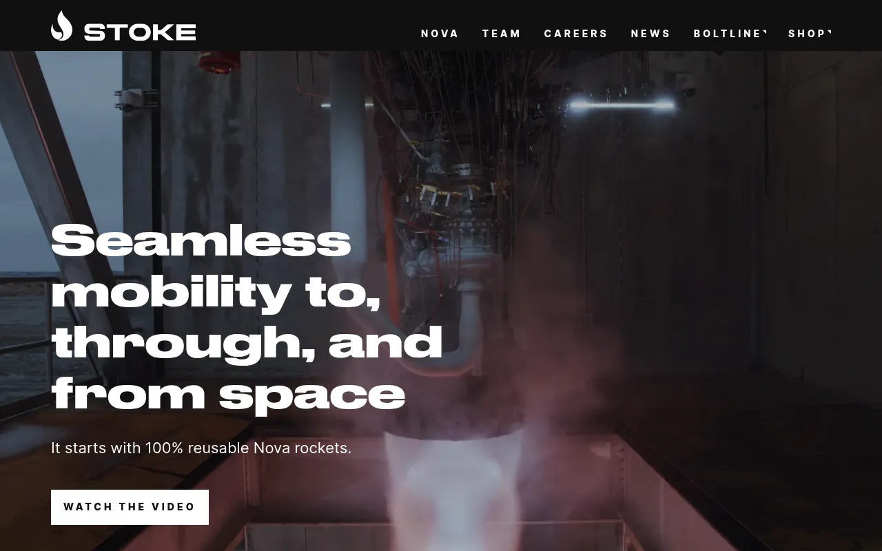 Screenshot of Stoke (stokespace.com) — Reusable rockets