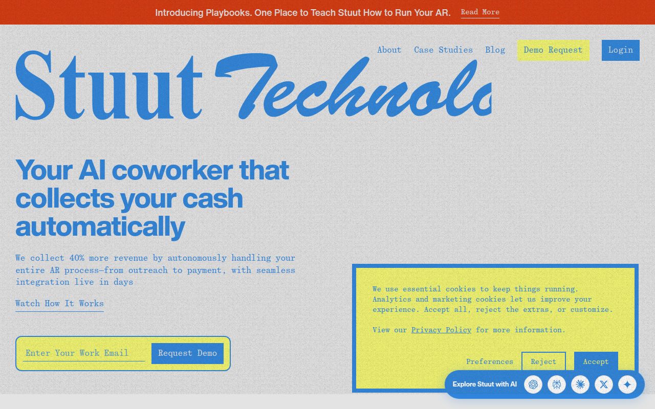 Screenshot of Stuut (stuut.ai) — Turn your orders into cash