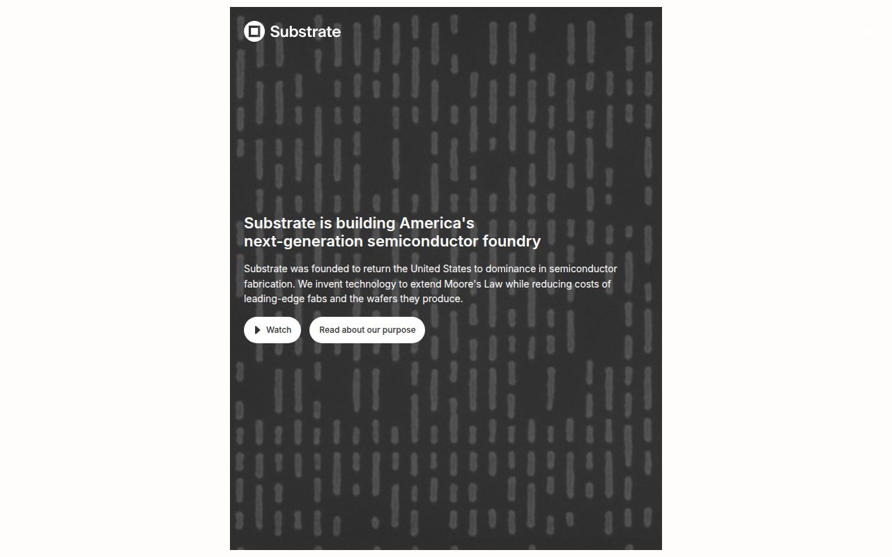 Screenshot of Subtrate (substrate.com) — America's next-gen semiconductor foundry