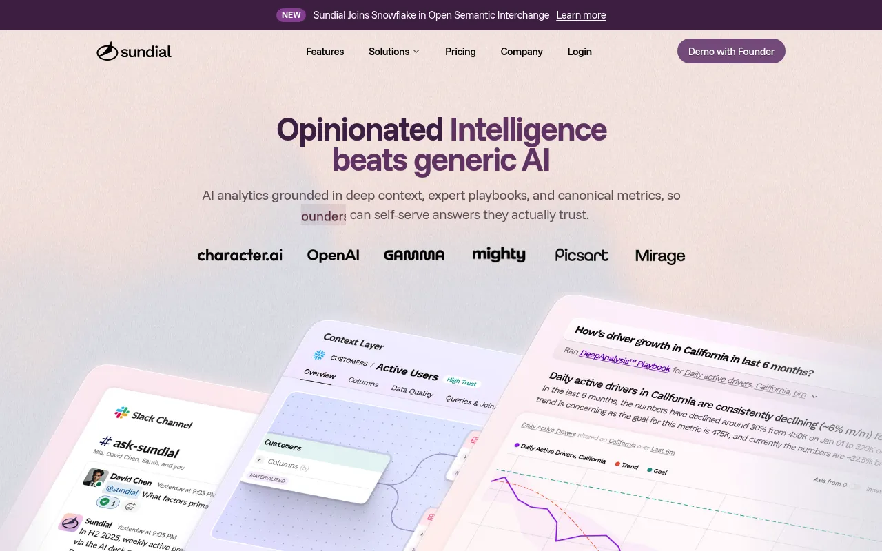 Screenshot of Sundial (sundial.so) — Modern analytics stack