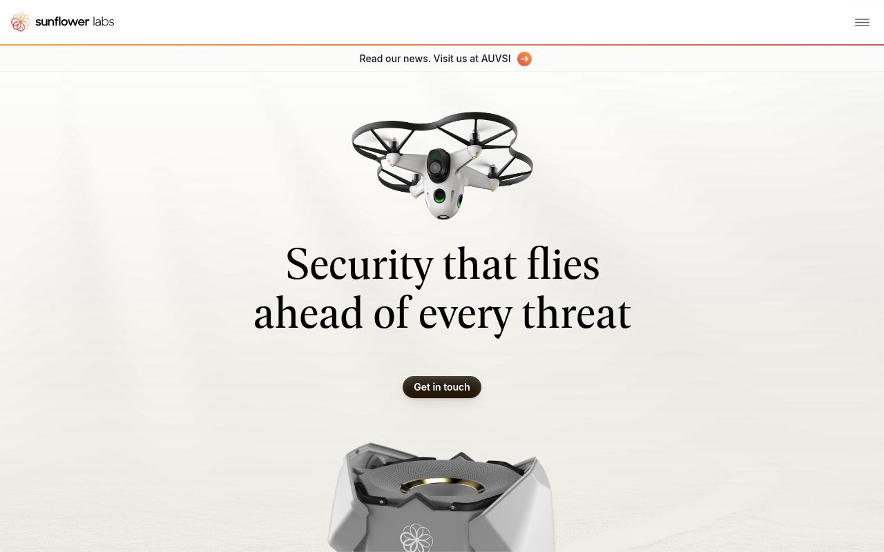 Screenshot of Sunflower Labs (sunflower-labs.com) — Autonomous security drone