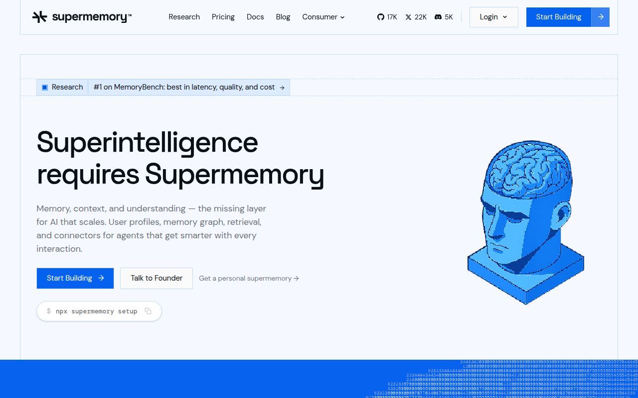 Screenshot of Supermemory (supermemory.ai) — Universal memory API for AI apps
